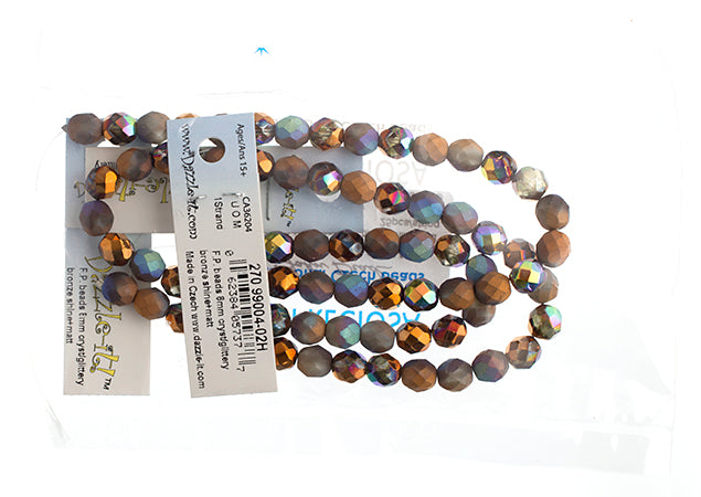 Czech Fire-Polished Round Bead 8mm Strands - Black/Metallic Shades