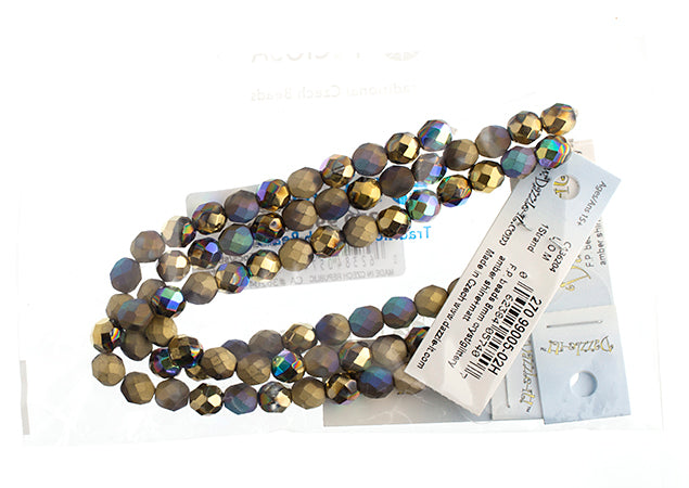 Czech Fire-Polished Round Bead 8mm Strands - Black/Metallic Shades