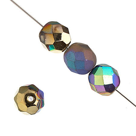 Czech Fire-Polished Round Bead 8mm Strands - Black/Metallic Shades