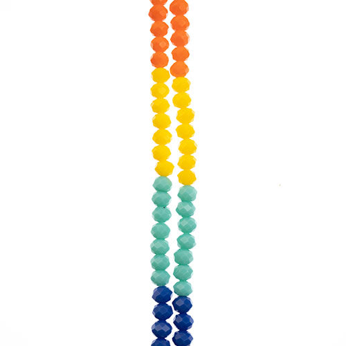 Crystal Lane DIY Designer 7in Double Bead Strand Glass Faceted Rondelle - Opaque Rainbow