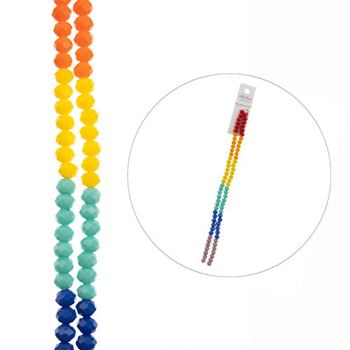 Crystal Lane DIY Designer 7in Double Bead Strand Glass Faceted Rondelle - Opaque Rainbow