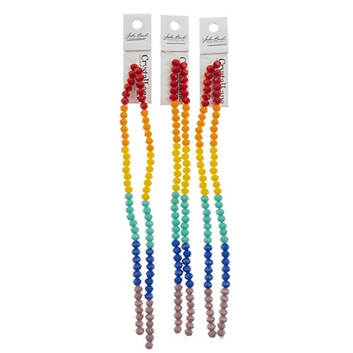 Crystal Lane DIY Designer 7in Double Bead Strand Glass Faceted Rondelle - Opaque Rainbow