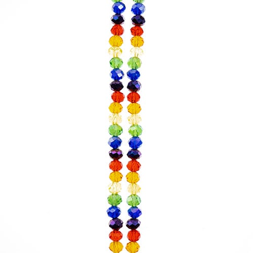 Crystal Lane DIY Designer 7in Double Bead Strand Glass Faceted Rondelle - Transparent Rainbow