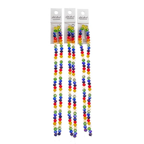Crystal Lane DIY Designer 7in Double Bead Strand Glass Faceted Rondelle - Transparent Rainbow