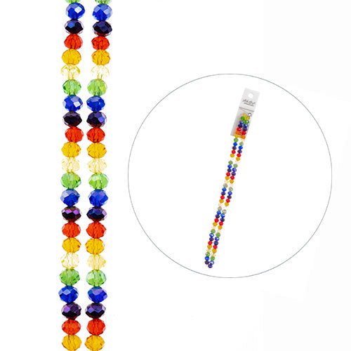 Crystal Lane DIY Designer 7in Double Bead Strand Glass Faceted Rondelle - Transparent Rainbow
