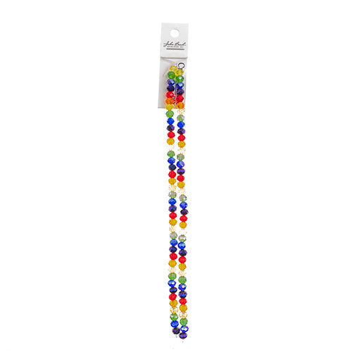 Crystal Lane DIY Designer 7in Double Bead Strand Glass Faceted Rondelle - Transparent Rainbow