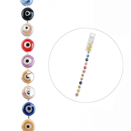 Crystal Lane DIY Designer 7in Bead Strand Ceramic Flat Round Eye Mixed Colors 10x6mm