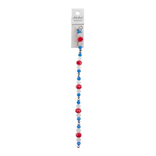 Crystal Lane DIY Designer 7in Bead Strand Glass Faceted Rondelle Red White Blue Mix