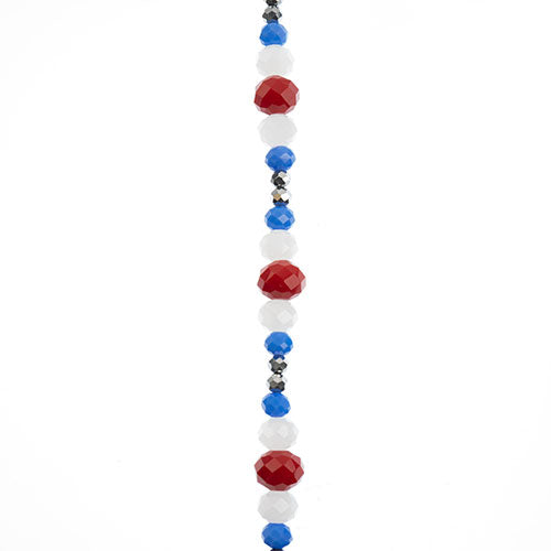 Crystal Lane DIY Designer 7in Bead Strand Glass Faceted Rondelle Red White Blue Mix