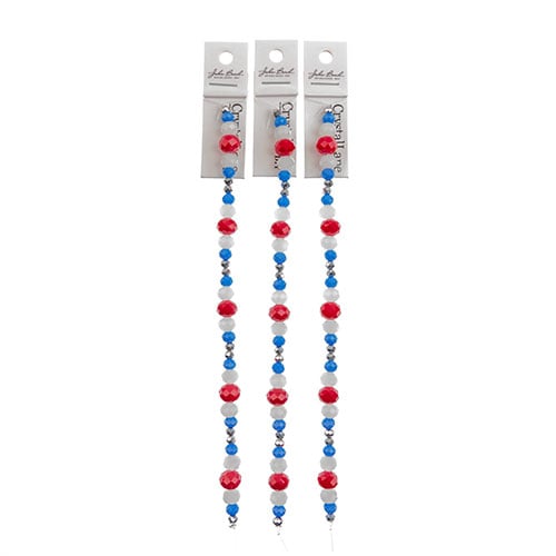 Crystal Lane DIY Designer 7in Bead Strand Glass Faceted Rondelle Red White Blue Mix