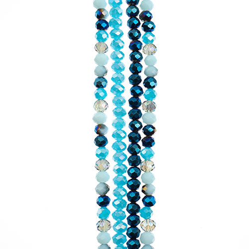 Crystal Lane DIY Designer 7in Four Bead Strands Glass Blue Mix Rondelle