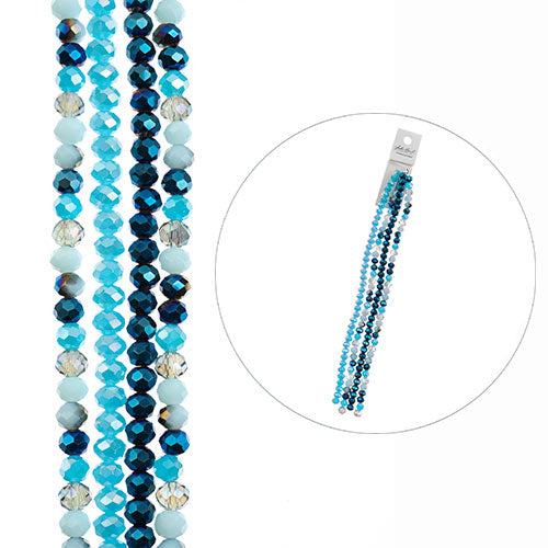 Crystal Lane DIY Designer 7in Four Bead Strands Glass Blue Mix Rondelle