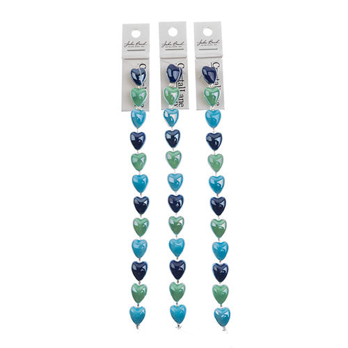 Crystal Lane DIY Designer 7in Bead Strand Ceramic Hearts Blue Mix 12x9mm