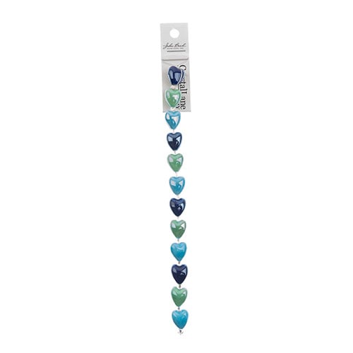 Crystal Lane DIY Designer 7in Bead Strand Ceramic Hearts Blue Mix 12x9mm