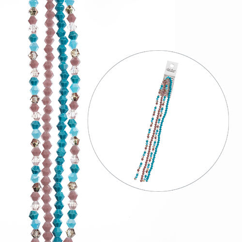 Crystal Lane DIY Designer 7in Four Bead Strands Glass Bicone Purple and Blue Mix