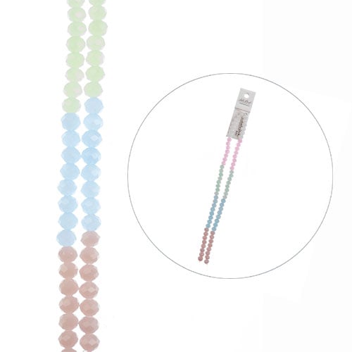 Crystal Lane DIY Designer 7in Double Bead Strand Glass Faceted Rondelle - Pastel Mix