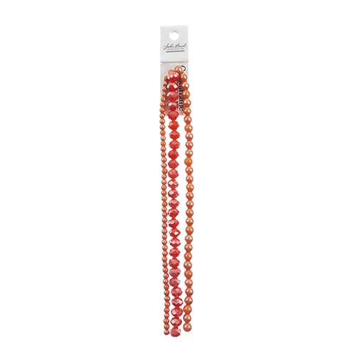 Crystal Lane DIY Designer 7in Three Bead Strands Glass Faceted Rondelle and Round Orange Assorted