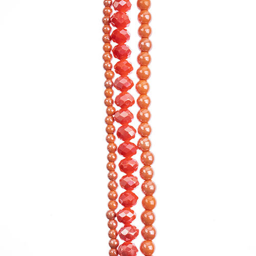 Crystal Lane DIY Designer 7in Three Bead Strands Glass Faceted Rondelle and Round Orange Assorted