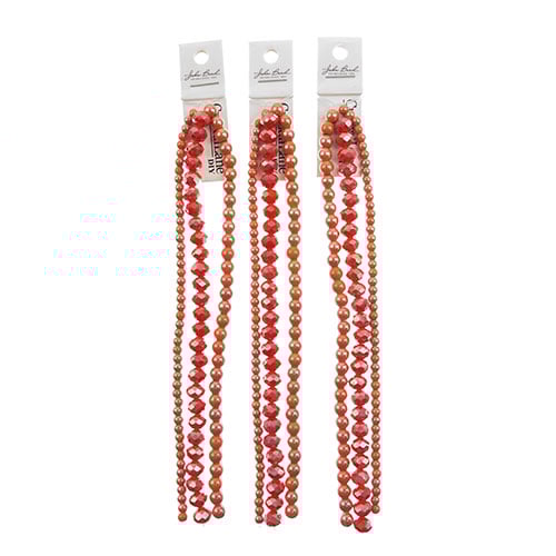 Crystal Lane DIY Designer 7in Three Bead Strands Glass Faceted Rondelle and Round Orange Assorted