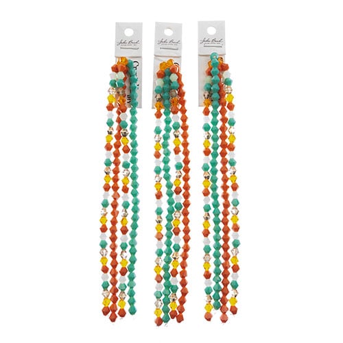Crystal Lane DIY Designer 7in Four Bead Strands Glass Bicone Teal and Orange Mix