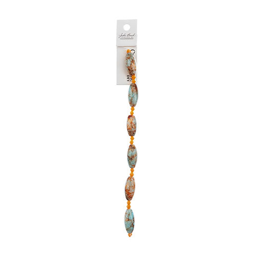 Crystal Lane DIY Designer 7in Bead Strand Glass Barral Blue and Orange Marble Assorted