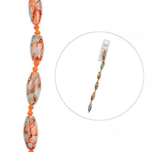 Crystal Lane DIY Designer 7in Bead Strand Glass Barral Blue and Orange Marble Assorted