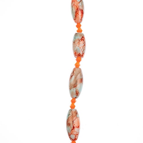 Crystal Lane DIY Designer 7in Bead Strand Glass Barral Blue and Orange Marble Assorted