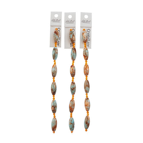 Crystal Lane DIY Designer 7in Bead Strand Glass Barral Blue and Orange Marble Assorted
