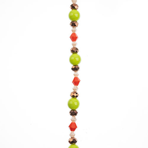 Crystal Lane DIY Designer 7in Bead Strand Glass Green and Orange Assorted
