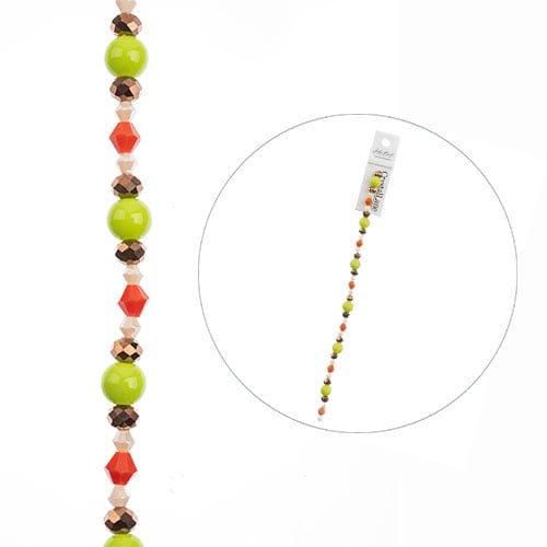Crystal Lane DIY Designer 7in Bead Strand Glass Green and Orange Assorted