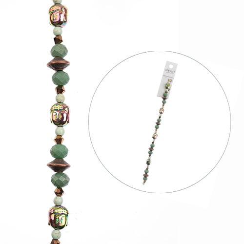 Crystal Lane DIY Designer 7in Bead Strand Glass, Metal, Hematite Patina Buddha Assorted