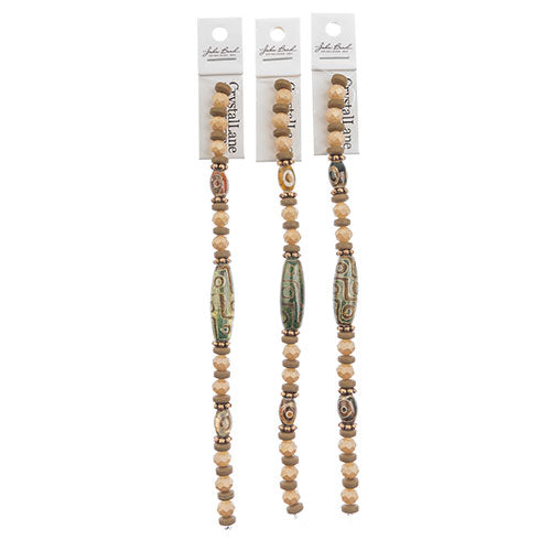 Crystal Lane DIY Designer 7in Bead Strand Glass, Agate, Metal, Clay Naturals Assorted