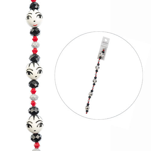 Crystal Lane DIY Designer 7in Bead Strand Glass and Ceramic Face Black and White Assorted