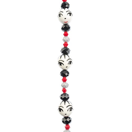 Crystal Lane DIY Designer 7in Bead Strand Glass and Ceramic Face Black and White Assorted