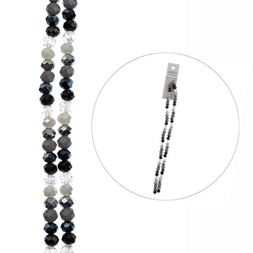 Crystal Lane DIY Designer 7in Double Bead Strand Glass Faceted Rondelle - Gray Mix