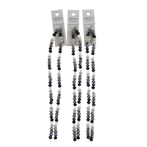 Crystal Lane DIY Designer 7in Double Bead Strand Glass Faceted Rondelle - Gray Mix