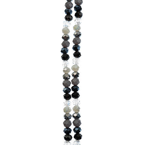 Crystal Lane DIY Designer 7in Double Bead Strand Glass Faceted Rondelle - Gray Mix