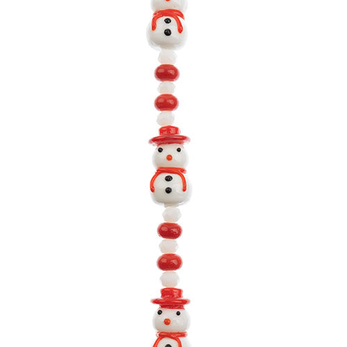 Crystal Lane DIY Designer Holiday 7in Bead Strand Glass Red Hat Lampwork Snowman with Rounds