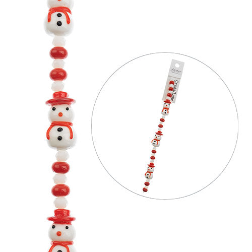 Crystal Lane DIY Designer Holiday 7in Bead Strand Glass Red Hat Lampwork Snowman with Rounds