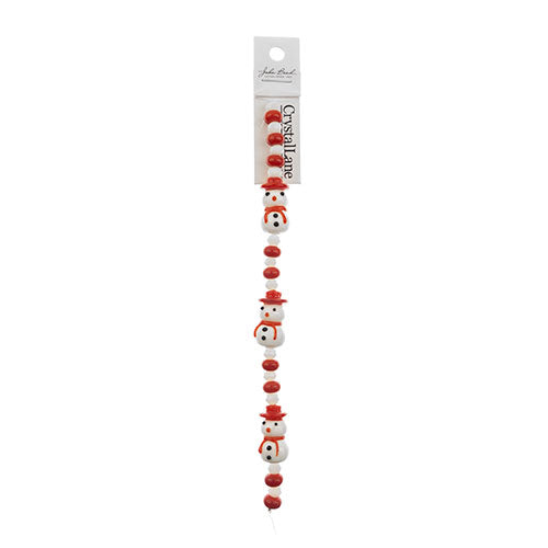 Crystal Lane DIY Designer Holiday 7in Bead Strand Glass Red Hat Lampwork Snowman with Rounds