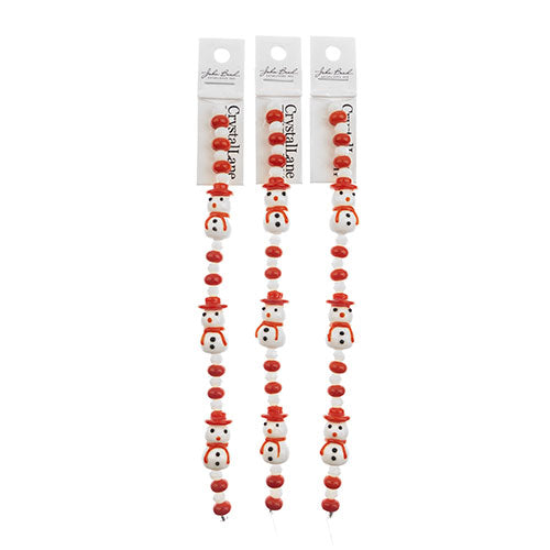 Crystal Lane DIY Designer Holiday 7in Bead Strand Glass Red Hat Lampwork Snowman with Rounds