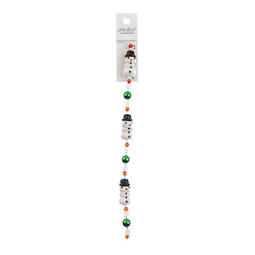 Crystal Lane DIY Designer Holiday 7in Bead Strand Glass Black Hat Lampwork Snowman with Green