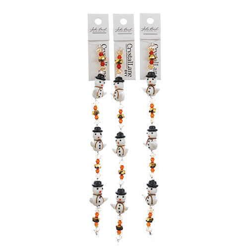 Crystal Lane DIY Designer Holiday 7in Bead Strand Glass Lampwork Snowman Hugs with Gold