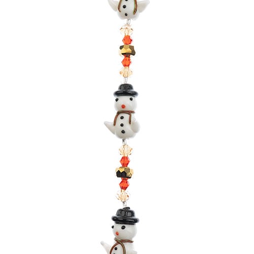 Crystal Lane DIY Designer Holiday 7in Bead Strand Glass Lampwork Snowman Hugs with Gold
