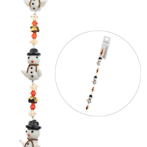Crystal Lane DIY Designer Holiday 7in Bead Strand Glass Lampwork Snowman Hugs with Gold
