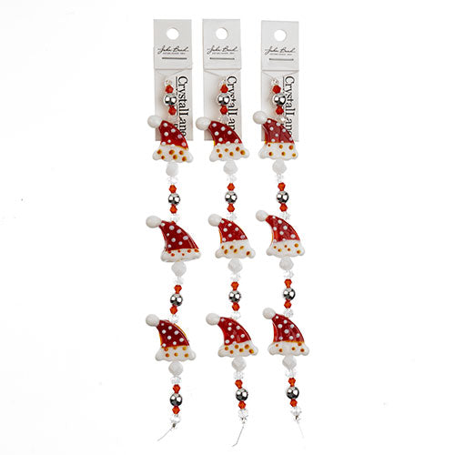 Crystal Lane DIY Designer Holiday 7in Bead Strand Glass Lampwork Polka Dot Santa Hat with Silver