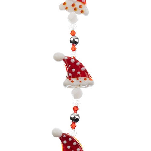 Crystal Lane DIY Designer Holiday 7in Bead Strand Glass Lampwork Polka Dot Santa Hat with Silver