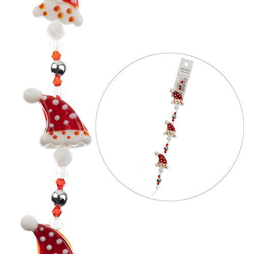 Crystal Lane DIY Designer Holiday 7in Bead Strand Glass Lampwork Polka Dot Santa Hat with Silver