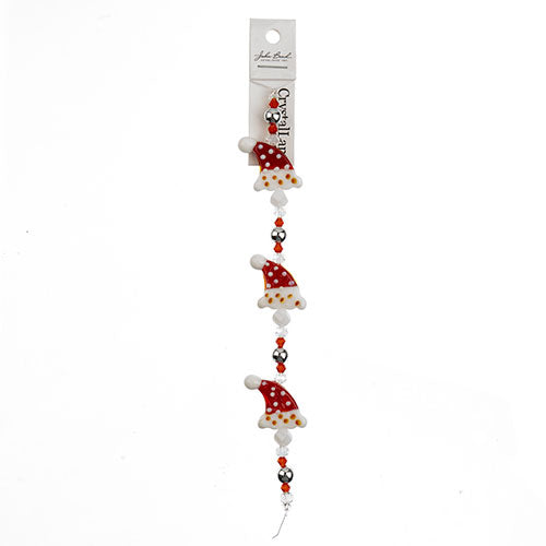 Crystal Lane DIY Designer Holiday 7in Bead Strand Glass Lampwork Polka Dot Santa Hat with Silver