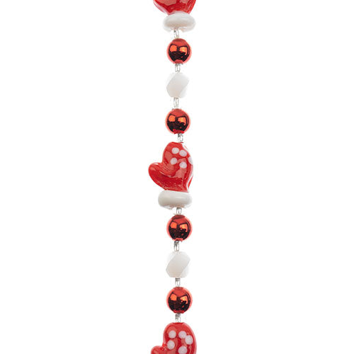 Crystal Lane DIY Designer Holiday 7in Bead Strand Glass Lampwork Red Mittens with Red and White